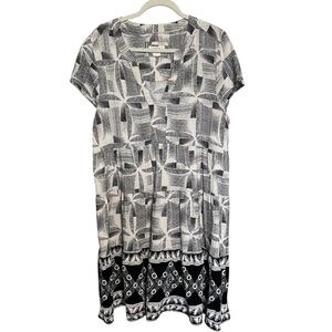 Maeve Black/White Geometric V-Neck Tiered Dress